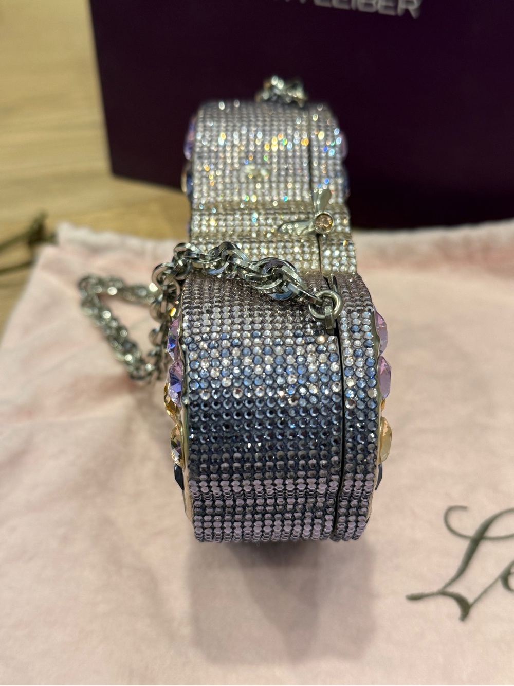 Judith Leiber Jeweled Butterfly Evening Clutch in Purple, Pink, Gold - Picture 4 of 6